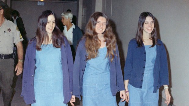 Charles Manson followers, from left: Susan Atkins, Patricia Krenwinkel and Leslie Van Houten, shown walking to court to appear for their roles in the 1969 cult killings.