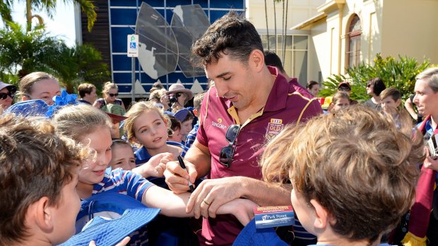 Billy Slater signs autographs for fans during a Queensland State of Origin Fan Dayin Gladstone durng the week.