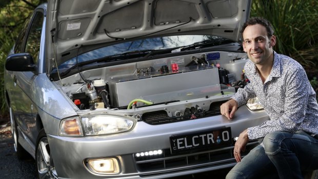 Justin Harding has converted a Mitsubishi Lancer to use an electric motor and batteries. 
