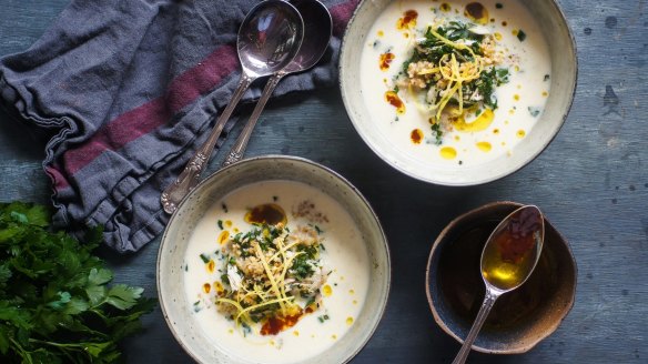 This chicken soup is a riff on the Greek avgolemono.