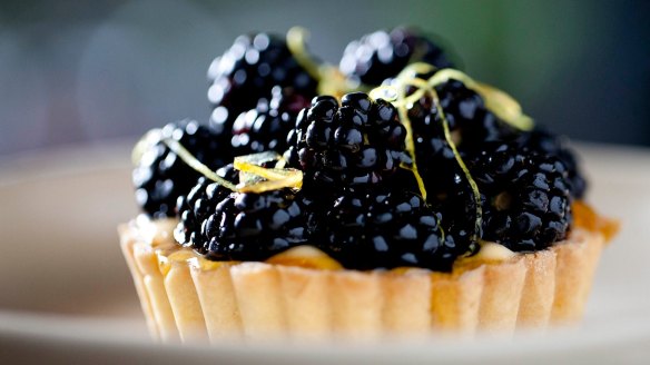 Lemon and blackberry tart. 