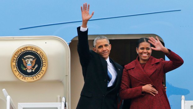 Barack and Michelle Obama as they  bid farewell following Donald Trump's inauguration.
