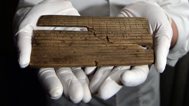 The Roman alphabet written on a tablet found among hundreds of 2000-year-old waxed artefacts from Roman London. 