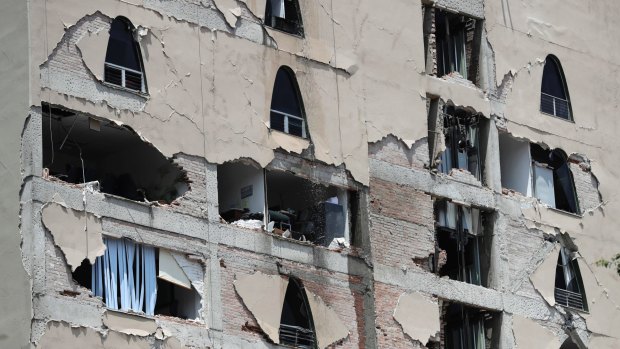 Remains of a damaged building stands after an earthquake in Mexico City.