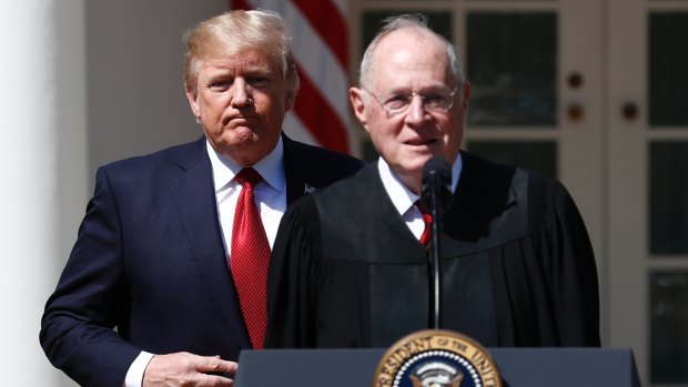 President Donald Trump, left, and retiring Supreme Court Justice Anthony Kennedy.