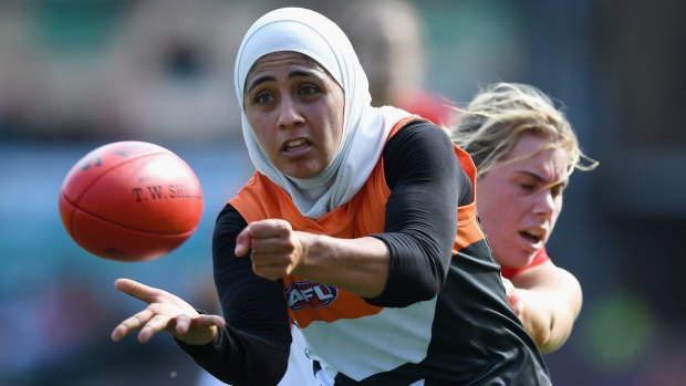 Giant talent: Lael Kassem was introduced to Australian football by her nine brothers.
