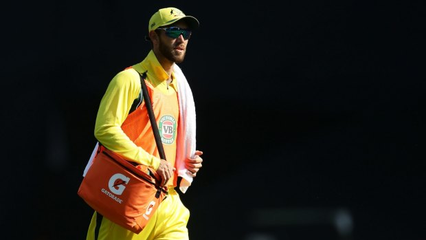 Influential: Glenn Maxwell carries the drinks at the SCG on Sunday. 