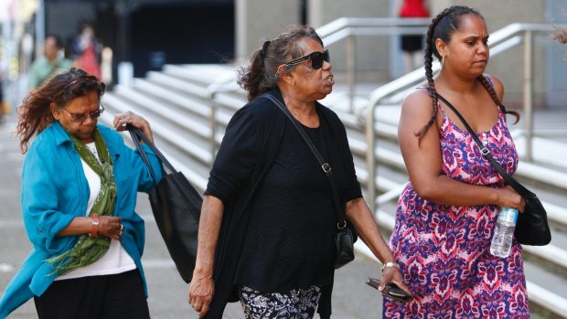 June Speedy, centre, mother of Clinton Speedy-Duroux, arrives at court on Thursday. 