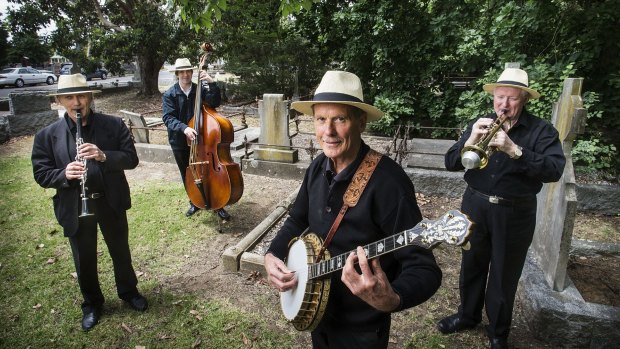 The New Orleans Swamp Dogs (from left) Leonid Grigoryan, Simon Vancam, Clint Smith and Ian Hellings at Springvale Cemetery. 