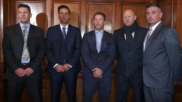 Scandal widens: Ex-footballers Mark Williams, Andy Woodward, Steve Walters, Jason Dunford and Matt Monaghan at the launch of the Offside Trust, an independent body to support players and their families who have suffered from abuse. 