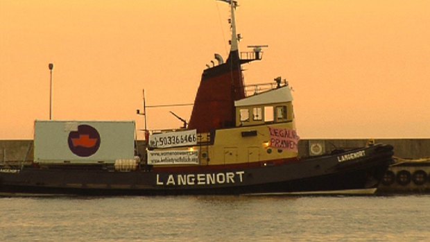 An earlier version of the abortion ship in international waters off Poland in a scene from the TV documentary 'The Cutting Edge'.