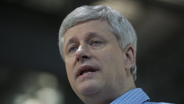 Conservative leader Stephen Harper attends a campaign event in Quebec City on Friday.