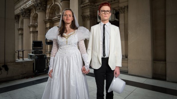 Comedians Zoe Coombs Marr and Rhys Nicholson are getting married in an act of protest.