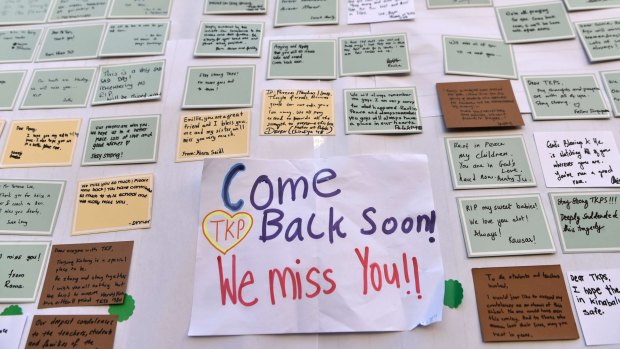 Condolence messages posted on a board in memory of the victims from an earthquake on Malaysia's Mount Kinabalu  at the Tanjong Katong Primary School in Singapore.