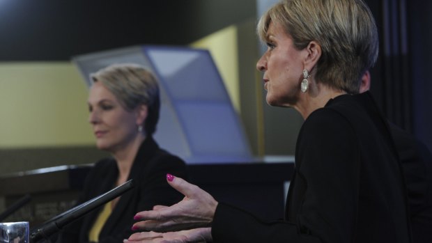 Minister for Foreign Affairs Julie Bishop and opposition spokeswoman Tanya Plibersek on Tuesday. 