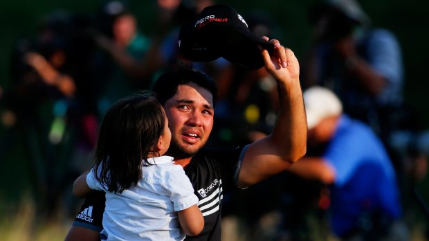 Tears of joy: Jason Day cries as he acknowledges the crowd after winning the US PGA Championship.