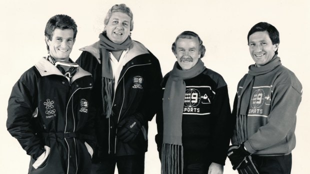 Channel 9's Wide World of Sports Winter Olympics Team in 1990. From left, Mark Warren, Darrell Eastlake, Mike Gibson and Ken Sutcliffe.