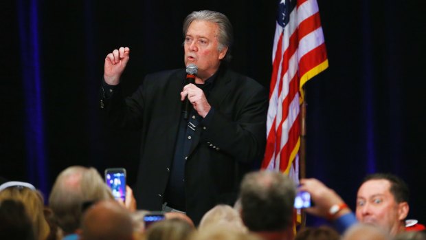 Steve Bannon speaks at a campaign rally for Arizona Senate candidate Kelli Ward on Wednesday.