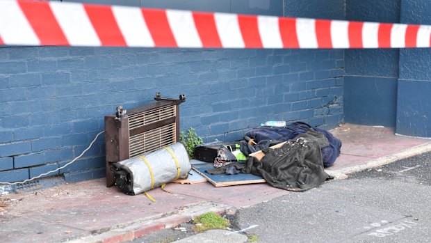 Belongings found outside the building on Russell Street.