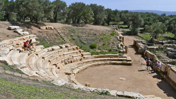 The amphitheater in ancient Minoan ruins of Aptera in Crete.