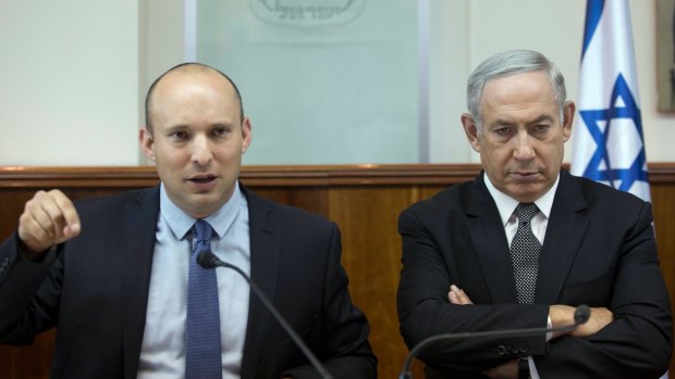 Rivals and partners: Israeli Prime Minister Benjamin Netanyahu, right, and Israeli Education Minister Naftali Bennett of the far-right Jewish Home party.