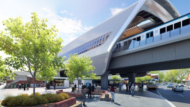 An artist's impression of the sky rail at Murrumbeena station. 