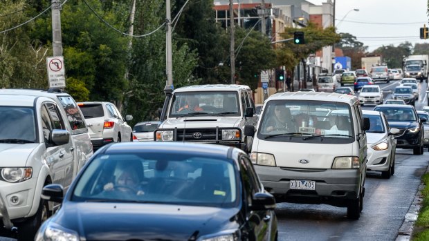 "Who can resist the invitation to complete a missing link?" Bumper-to-bumper traffic on Rosanna Road in Heidelberg. 