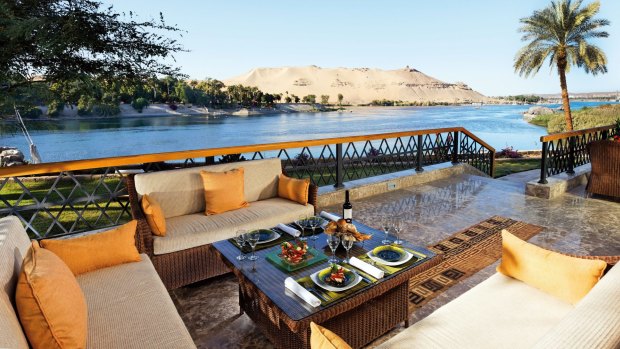 The Movenpick Resort Aswan, also on Elephantine Island, looks back toward Aswan, with spectacular views of the city and the desert beyond. 