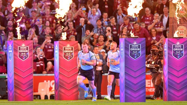 Leader: Paul Gallen takes his team out onto the field for game two of the State Of Origin series at Suncorp Stadium.