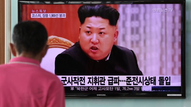 North Korean leader Kim Jong Un during a news broadcast in August after his country exchanged fire with South Korea.
