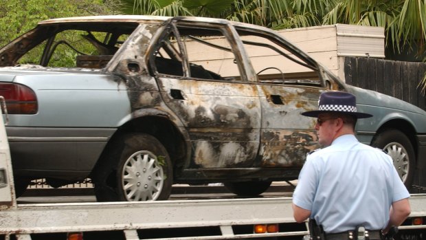 The burnt getaway car used by gunmen to shoot Graham Kinniburgh.