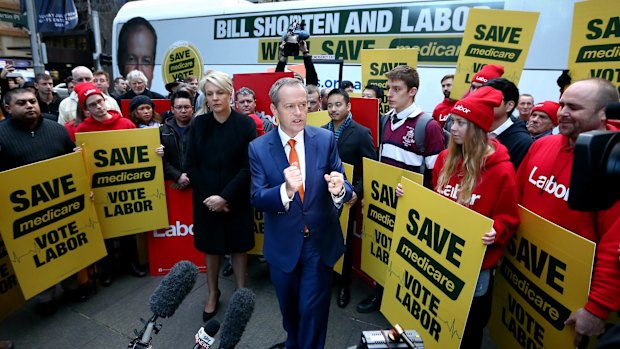 'Medicare rescue squad': Bill Shorten and Tanya Plibersek address a rally in Sydney.