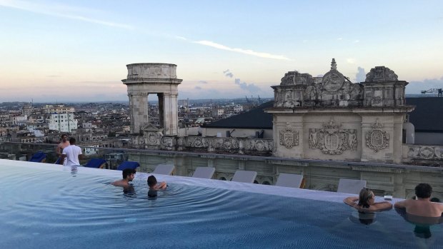 The rooftop pool of the new Gran Hotel Manzana Kempinski,  overlooking Havana. 