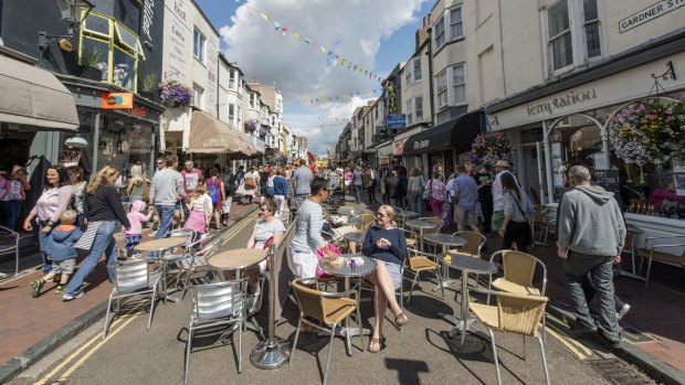 Hipsters and hippies relax in North Laine. 