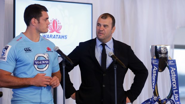 Eyes forward: Dave Dennis with Michael Cheika at the Super Rugby launch on Wednesday.