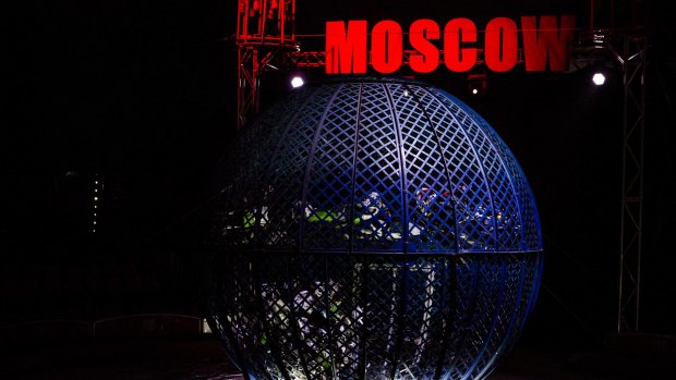 The Globe of Death Riders in The Great Moscow Circus.