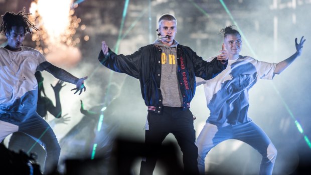 Justin Bieber in concert at ANZ Stadium in Homebush, Sydney on March 15.
