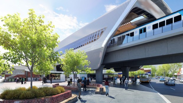 An artist's impression of the sky rail at Murrumbeena station. 