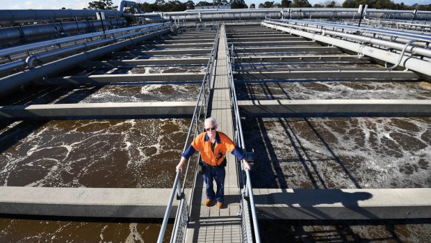 Think before you flush: operator David Murray inspects the vast aeration tanks of the Eastern Treatment Plant in Melbourne's south-east.