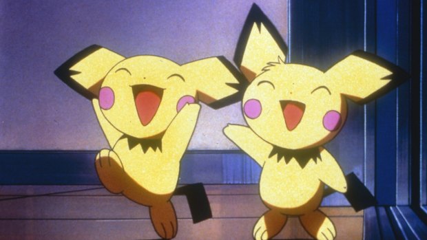 Still from the movie "PokÃ©mon 3" showing the two Pikachu characters laughing. Who doesn't enjoy a cuddly monster hunt?
