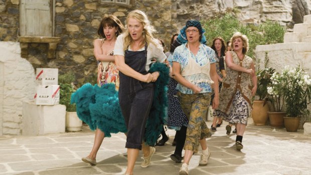 Christine Baranski (Tanya), Meryl Streep (Donna) and Julie Walters (Rosie) in <i>Mamma Mia!</i>