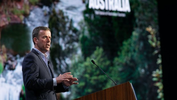 Tourism minister Dan Tehan speaks at Tourism Australia's Destination Australia conference on Thursday.