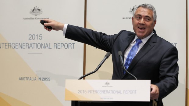 Seniors urged to stay at work: Treasurer Joe Hockey addresses the media during a press conference on the 2015 Intergenerational Report.