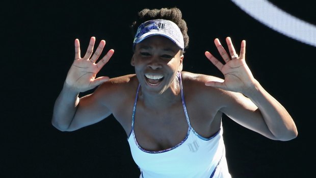 Venus Williams celebrates her victory. 