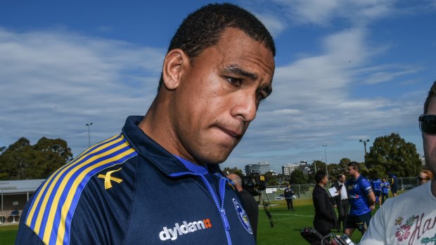 Nothing new: Parramatta's Will Hopoate speaks to the media last month.