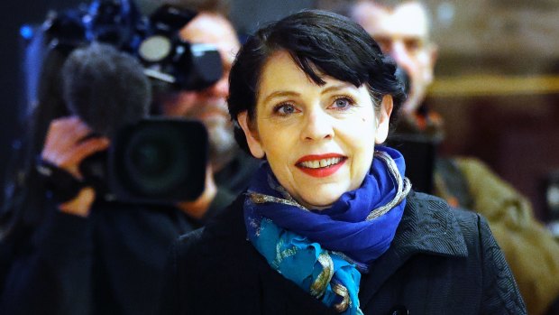 Birgitta Jonsdottir of the Pirate party (Pirater) arrives at a polling station in Reykjavik, Iceland in 2016.