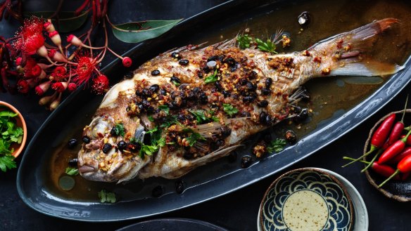 Kylie Kwong's Lunar new year recipes: Steamed whole snapper with black beans, chilli and sea parsley.