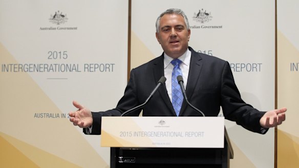Change in the view of climate: Treasurer Joe Hockey delivers the 2015 Intergenerational Report.