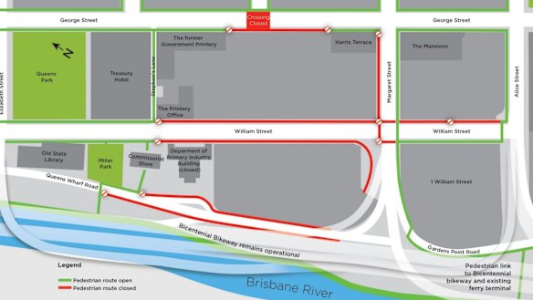 Road and footpath closures in inner-city Brisbane from Sunday, January 1.