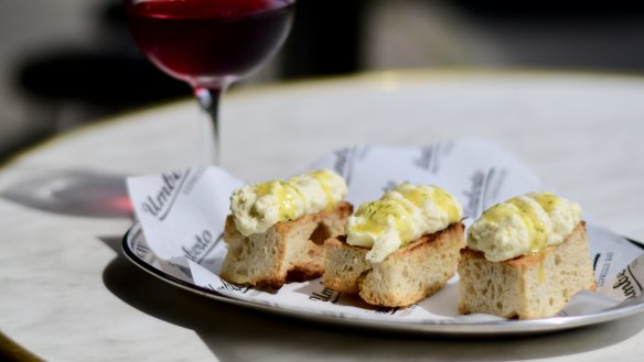 Whipped baccala on focaccia is one of the many hand-held snacks on offer.